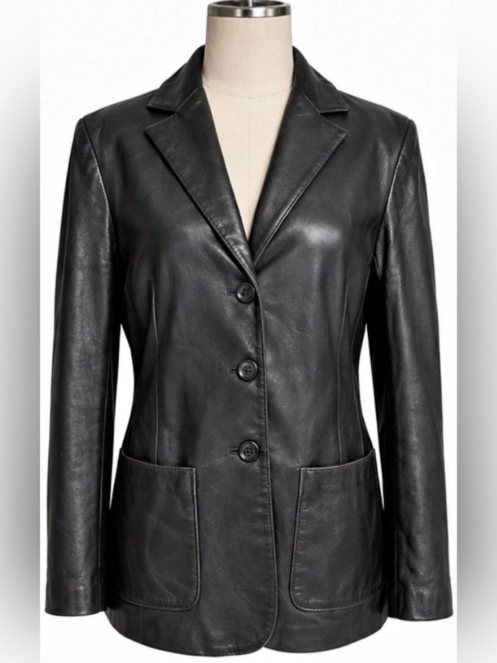 Tribal Black Genuine Leather Blazer Jacket Size 6 Soft Vintage Y2K